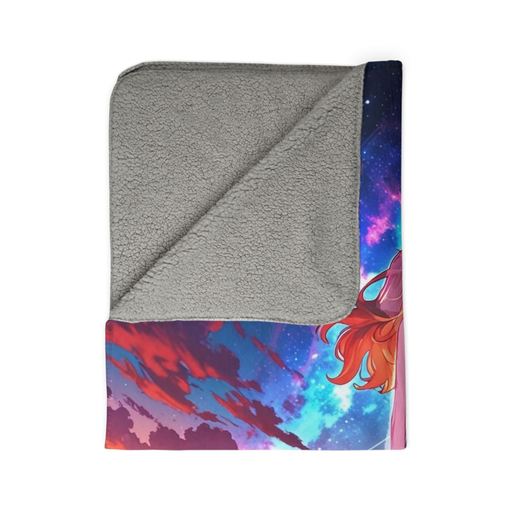 Celestial Dreamer Anime Sherpa Blanket – Starry Night Fantasy Girl Fleece Throw