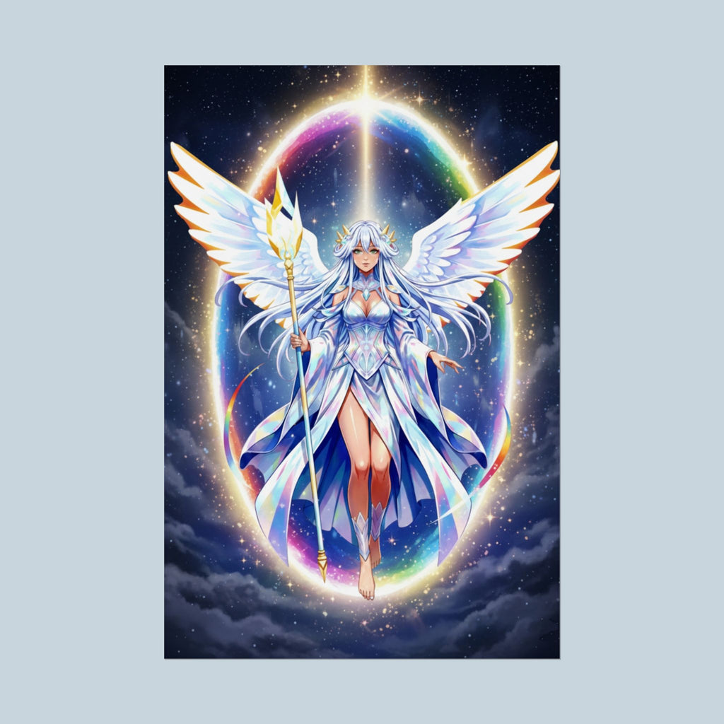 Lyria Solara Anime Poster Celestial Goddess Art Print Angelic Wings Cosmic Fantasy Wall Decor