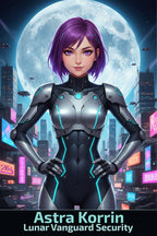 Astra Korrin Anime Poster Cyberpunk Security Girl Lunar City Wall Art Techwear Gift for Anime Fans and Gamers