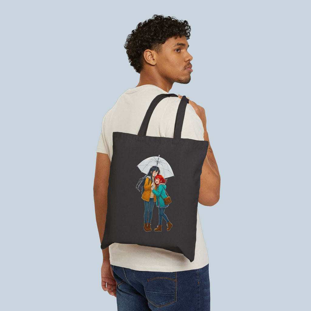 Anime Tote Bag Cute Couple in Rain Cozy Aesthetic Canvas Gift for Anime Fans