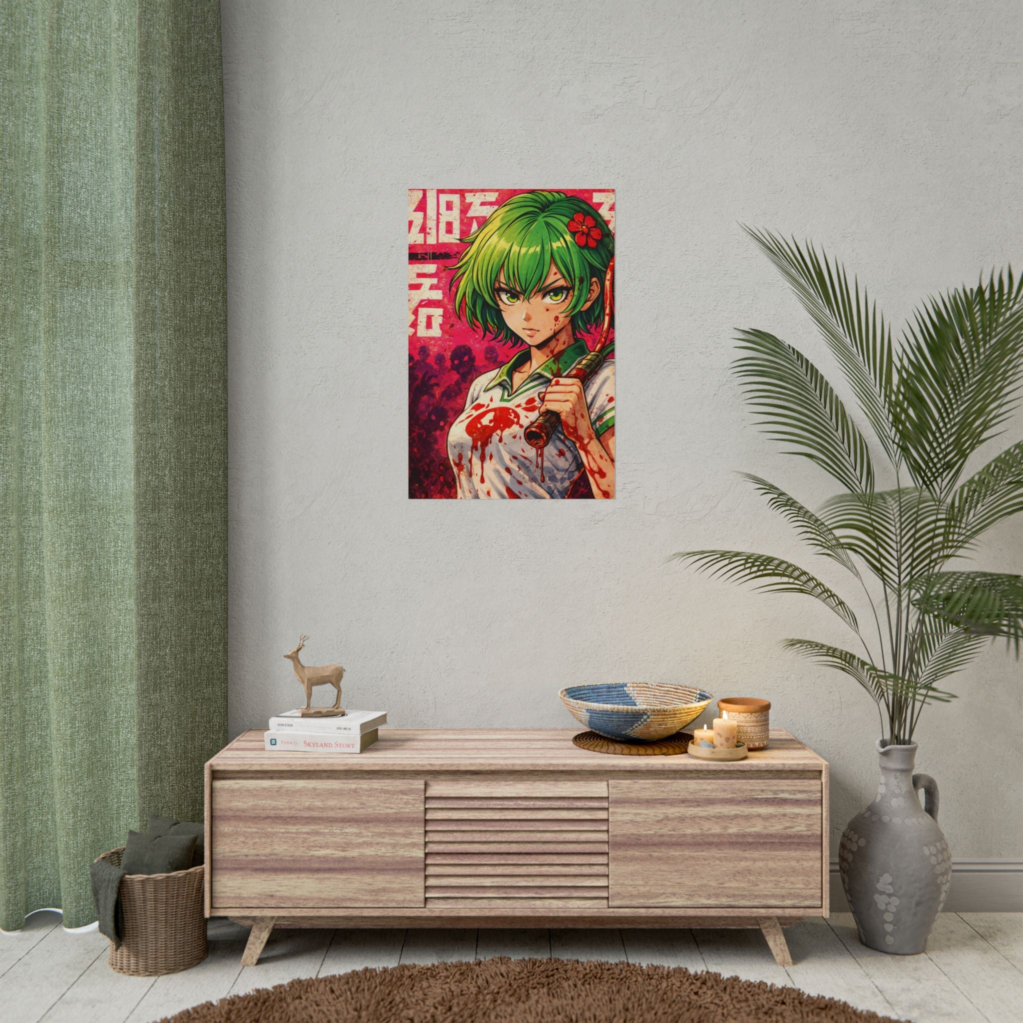 Rei Tsukino Poster – ZOMBA Squad Anime Wall Art, Retro Grindhouse Horror Print, Zombie Apocalypse Manga Style Decor