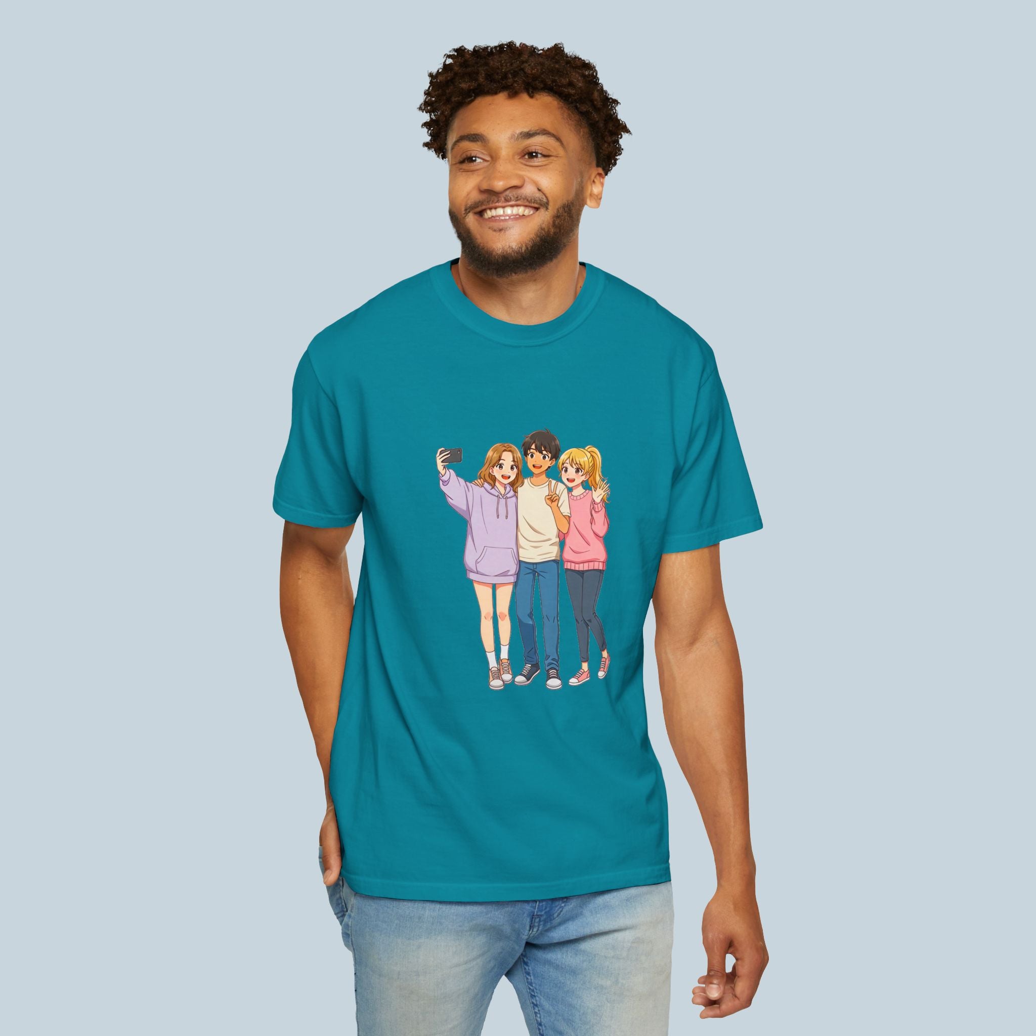 Anime Friends T-Shirt Group Selfie Comfort Colors Tee Cute Cozy Streetwear for Anime Fans and Otaku