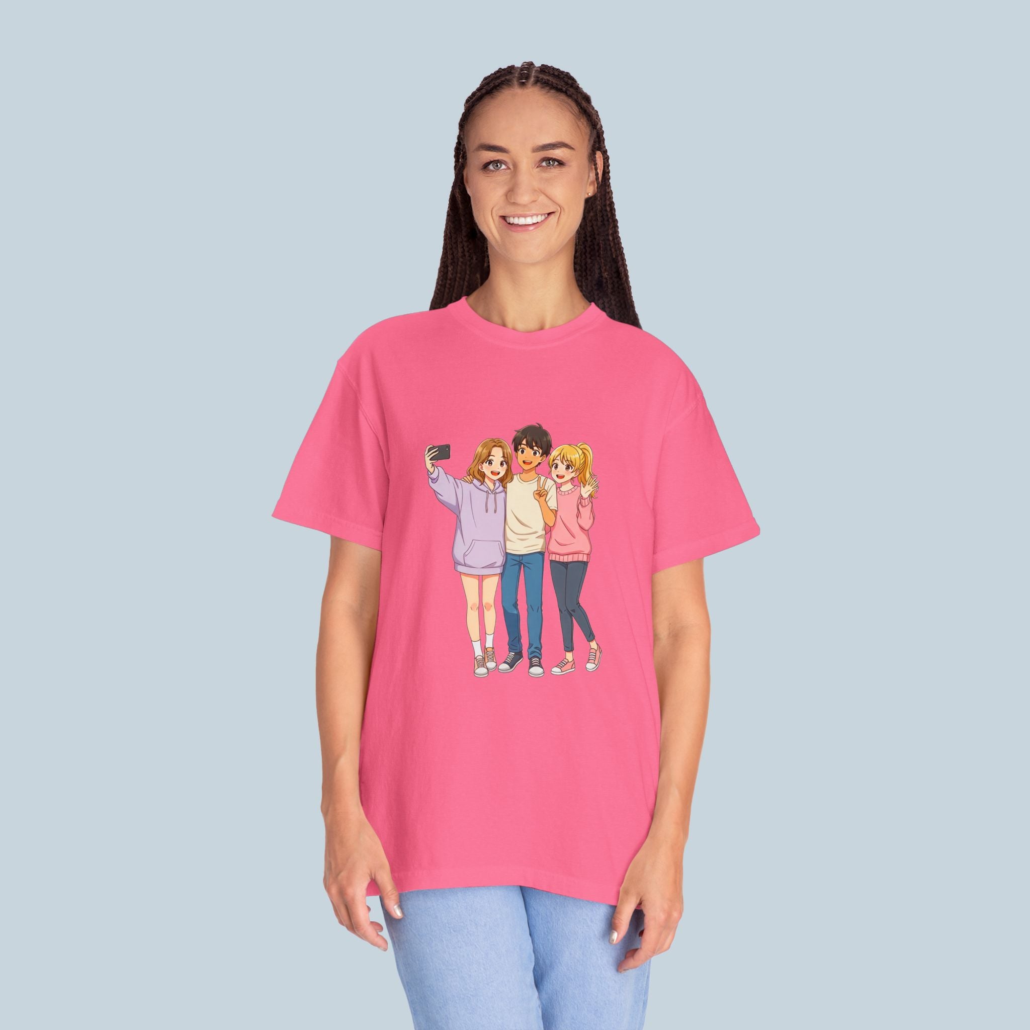 Anime Friends T-Shirt Group Selfie Comfort Colors Tee Cute Cozy Streetwear for Anime Fans and Otaku