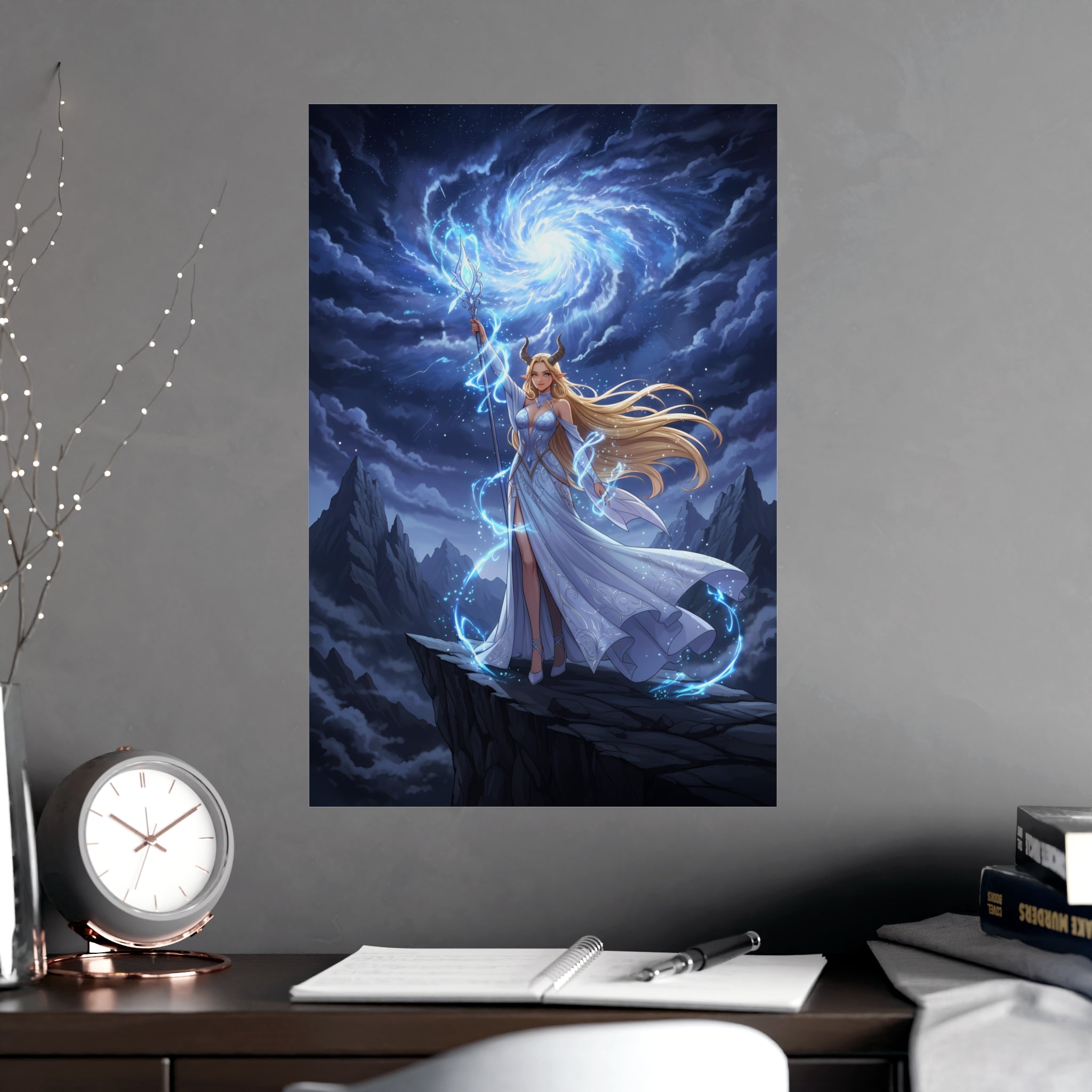 Elowyn Starlight Anime Fantasy Poster Celestial Sorceress Wall Art Magic Mage Decor for Gamers and Anime Fans