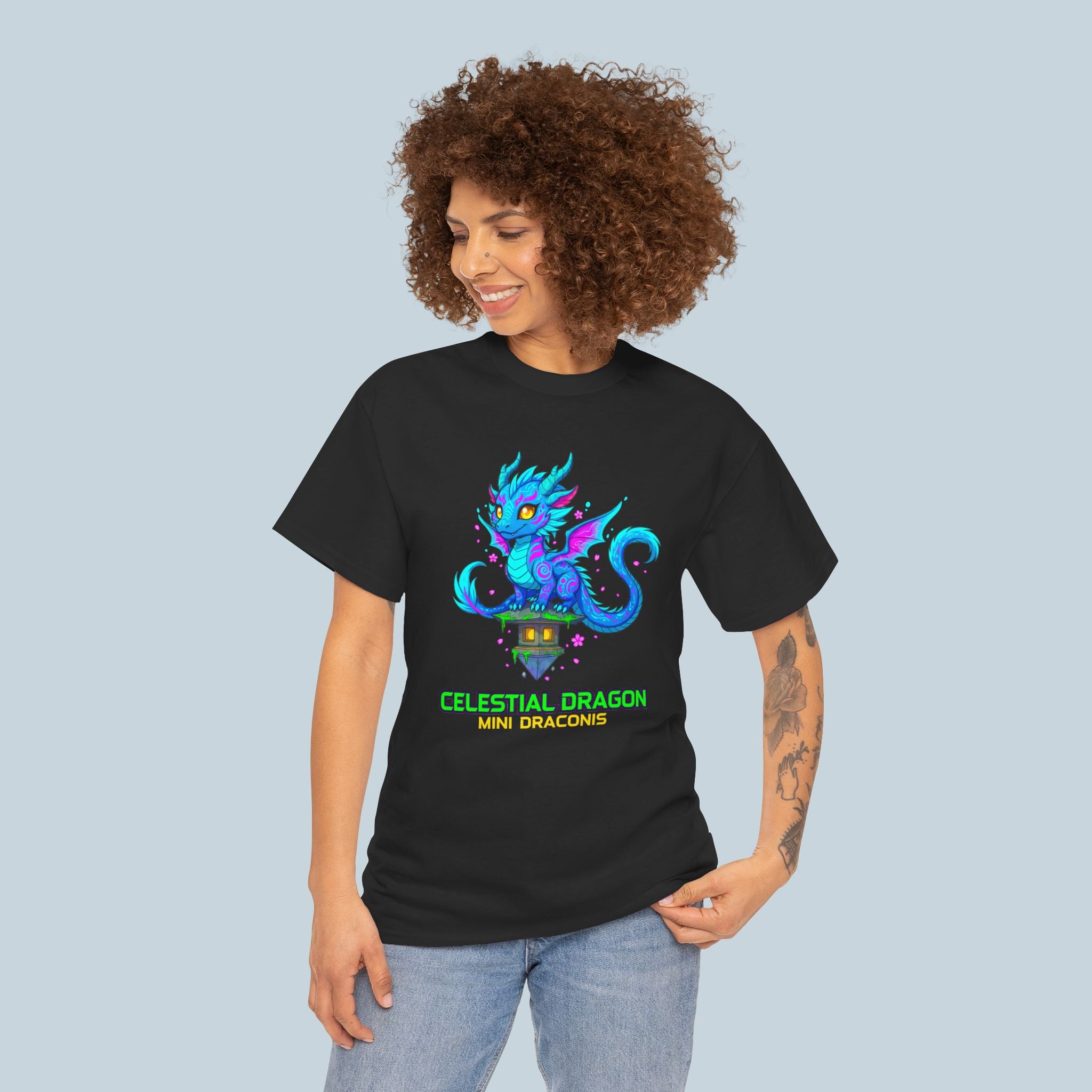 Celestial Dragon Anime T Shirt Cute Fantasy Dragon Neon Glow Magical Creature Shirt Gift for Anime Fans