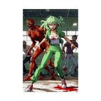 Zombie Gym Nightmare Anime Poster – Green-Haired Survivor Horror Wall Art, Apocalypse Action Print, Zomba Squad Decor