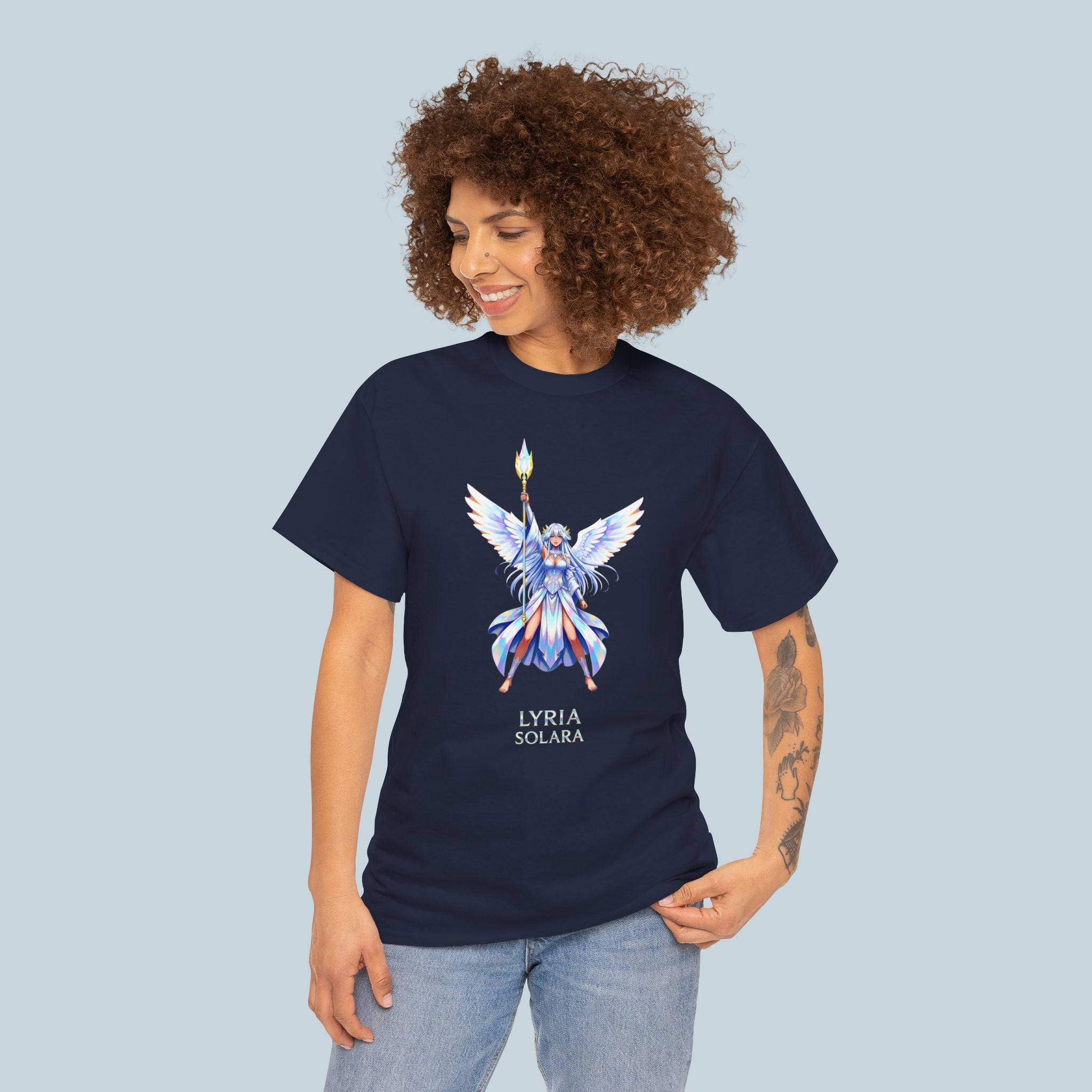 Lyria Solara Angel Anime T-Shirt Celestial Fantasy Art Tee for Anime Fans and Gamers