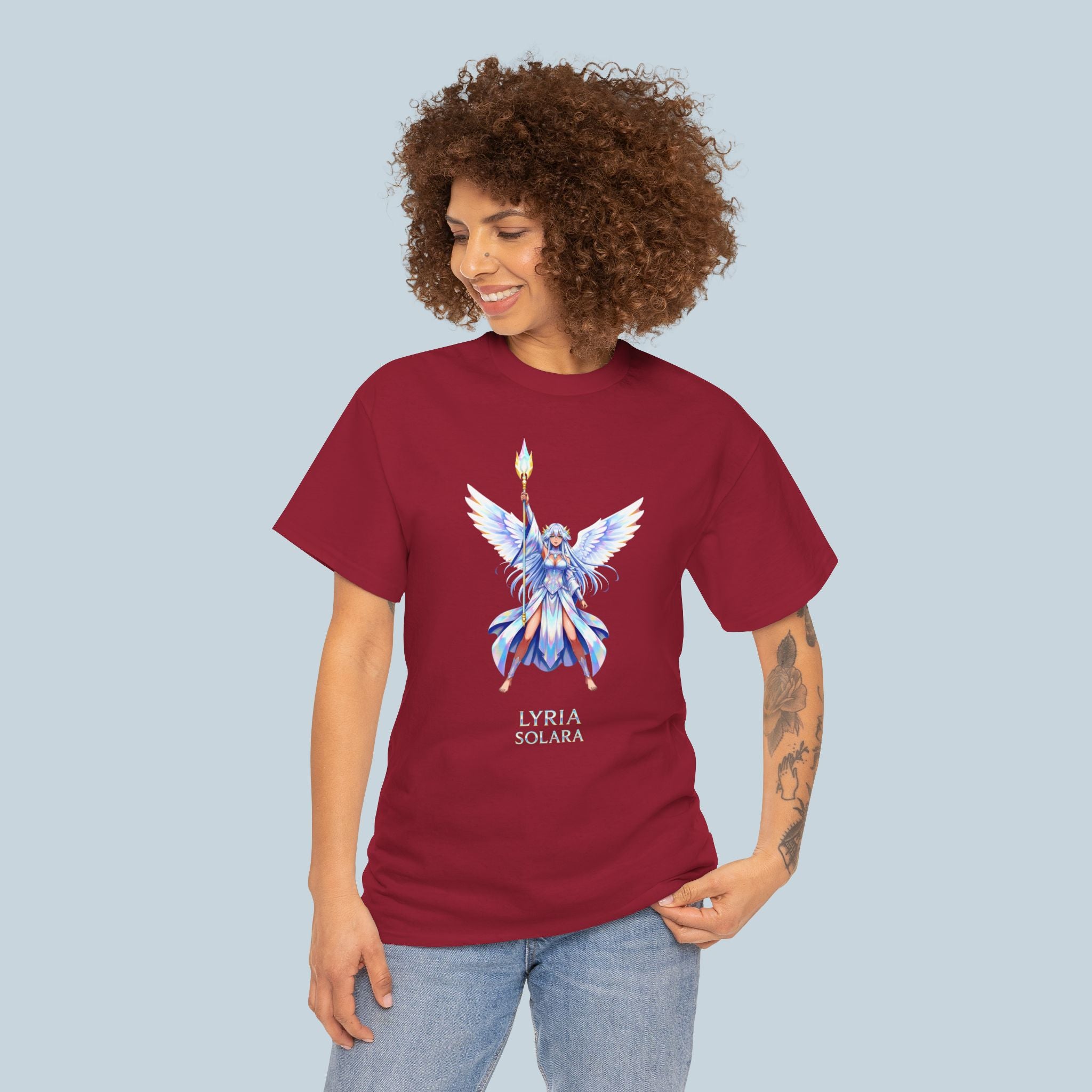 Lyria Solara Angel Anime T-Shirt Celestial Fantasy Art Tee for Anime Fans and Gamers