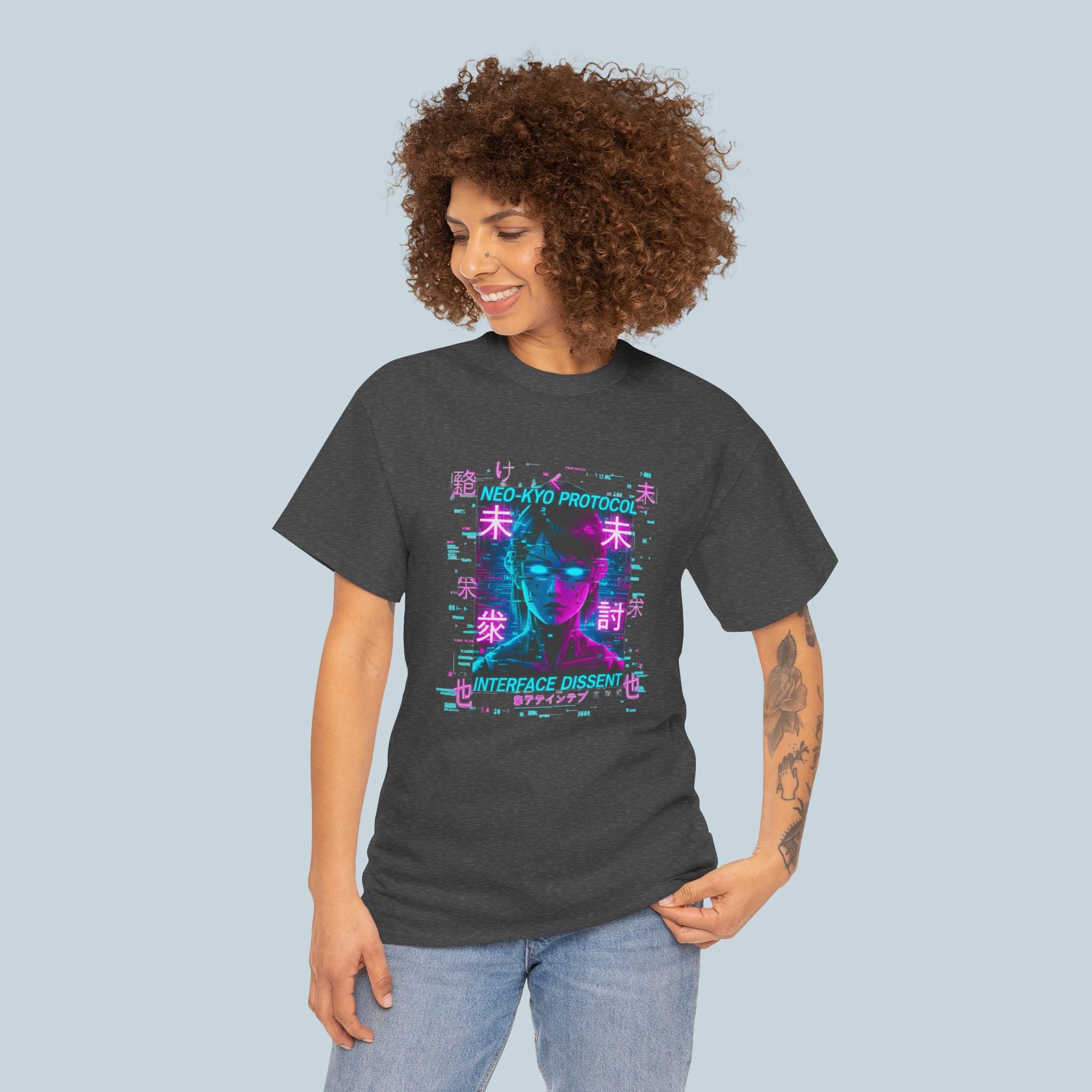 Cyberpunk Anime Girl Shirt Neon Glitch Techwear Futuristic Streetwear Tee