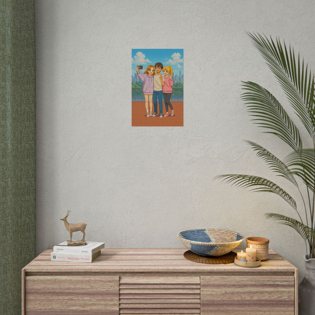 Anime Friends City Poster Cute Hoodie Selfie Wall Art for Fans