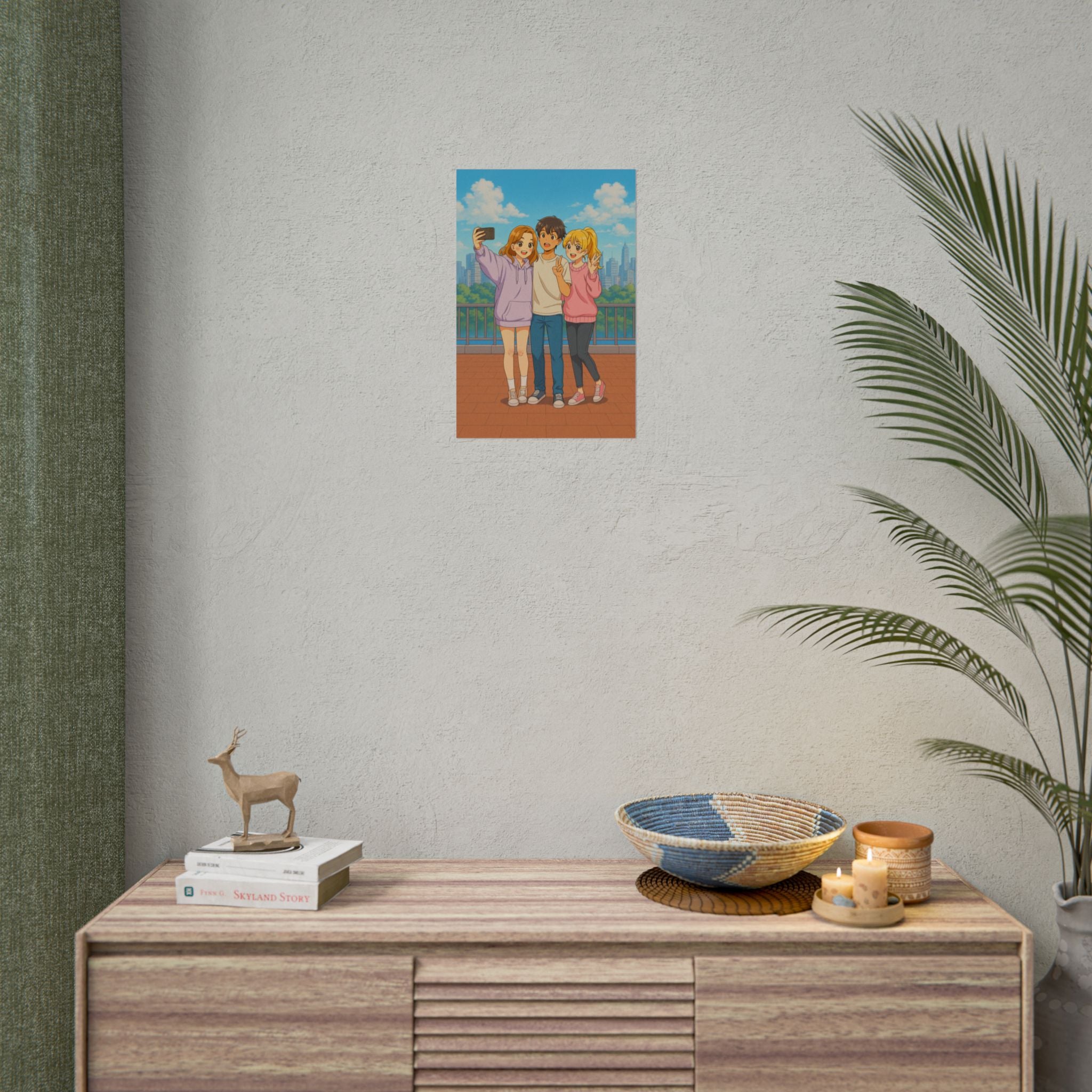 Anime Friends City Poster Cute Hoodie Selfie Wall Art for Fans