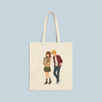 Anime School Romance Tote Bag Book Girl and Blonde Guy Cotton Canvas Gift for Anime Fans