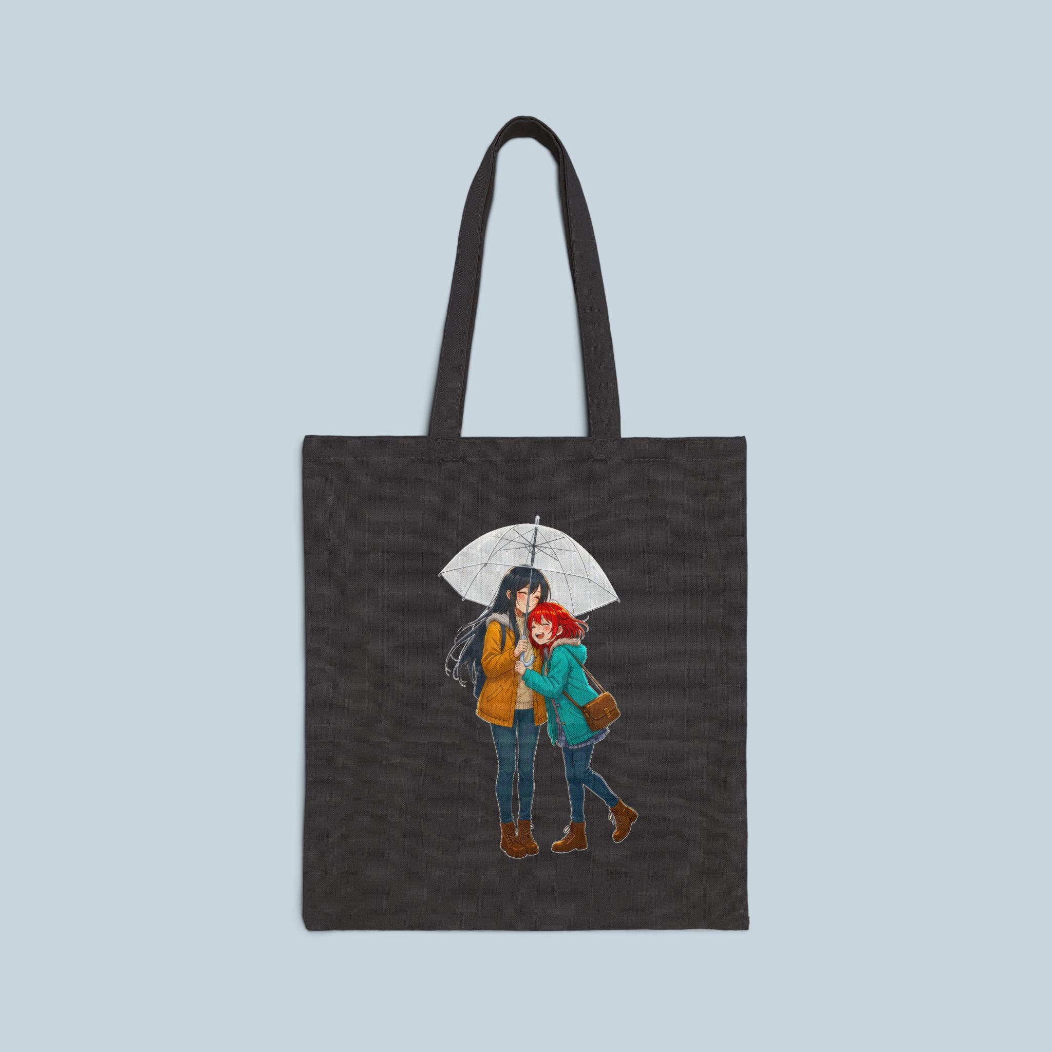 Anime Tote Bag Cute Couple in Rain Cozy Aesthetic Canvas Gift for Anime Fans