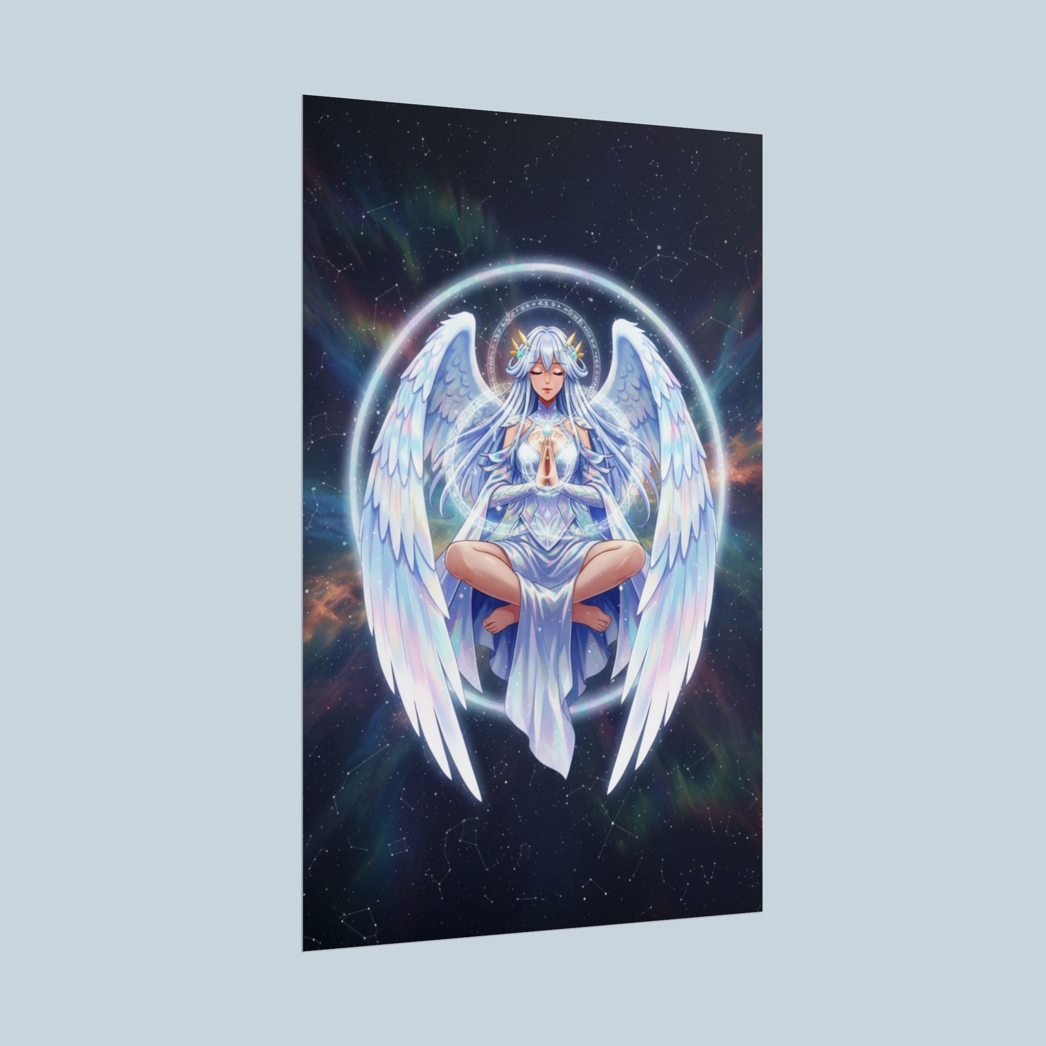 Lyria Solara Anime Poster Celestial Angel Wall Art Fantasy Goddess Print for Bedroom or Studio