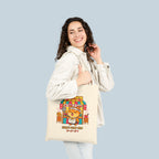 Cute Cat Cafe Tote Bag — Cotton Canvas Grocery & Market Bag with Kawaii Shiba Shop Design