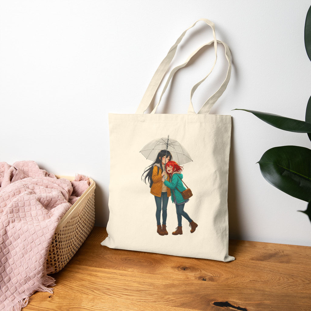 Anime Tote Bag Cute Couple in Rain Cozy Aesthetic Canvas Gift for Anime Fans