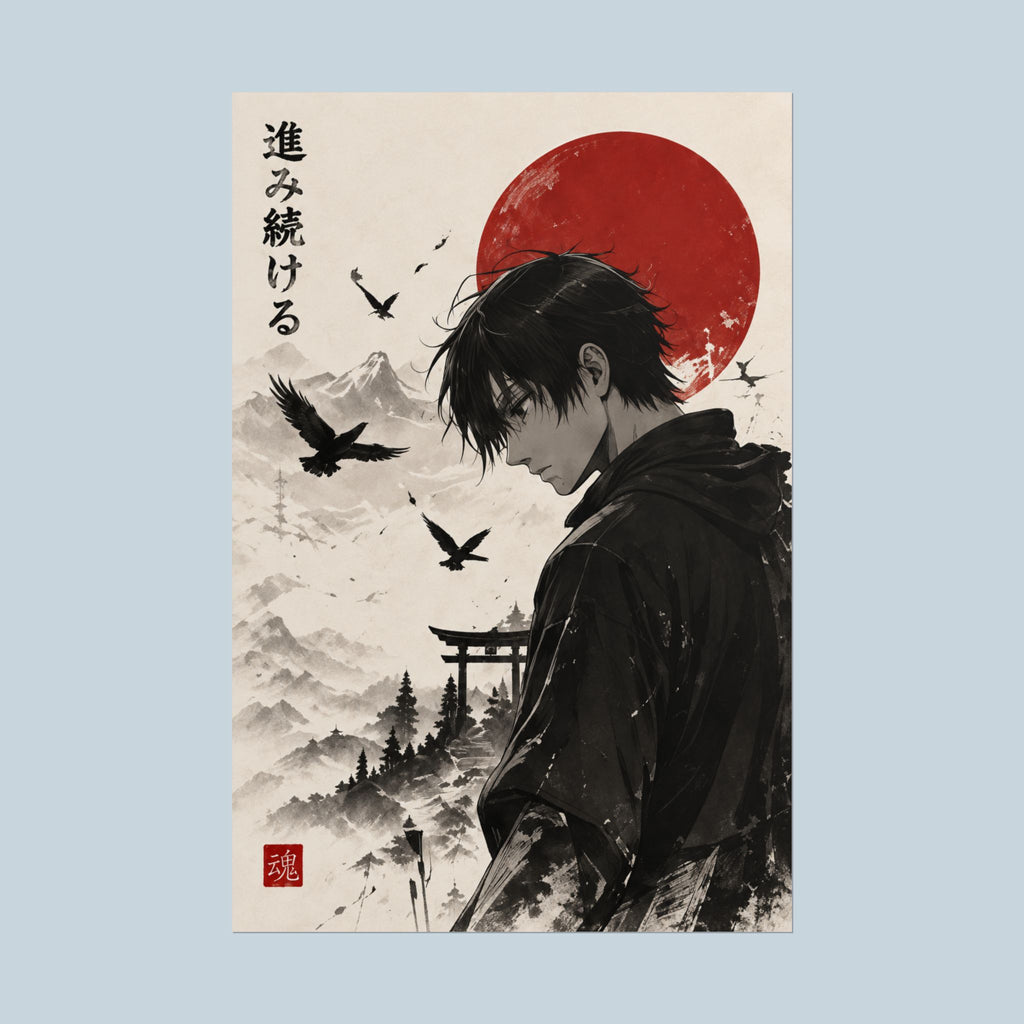 Keep Moving Forward Anime Japanese Ink Art Poster