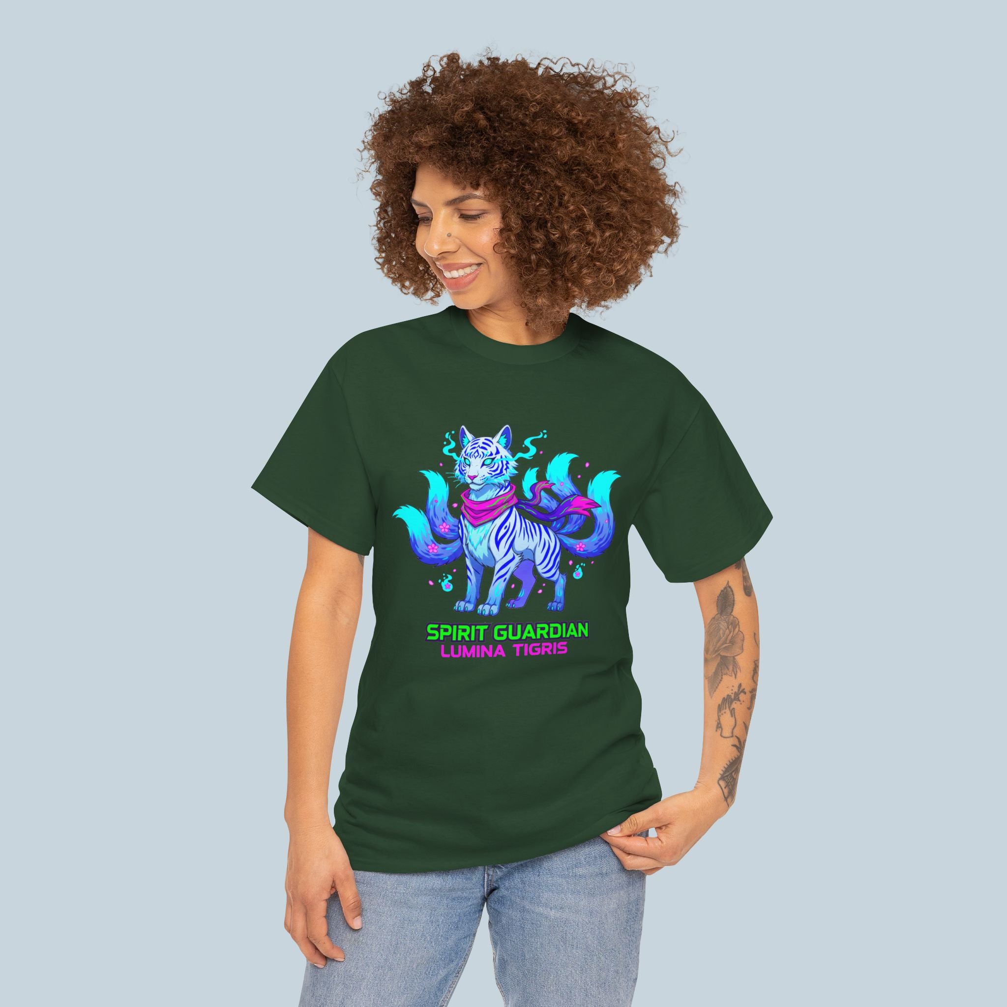 Spirit Guardian Tiger Anime Shirt Neon Fantasy Guardian Animal Tee