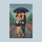 Cute Anime Couple Poster Rainy Day Romance Wall Art for Anime Lovers and Manga Fans