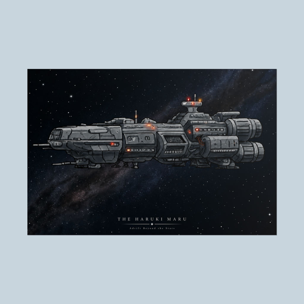 Adrift Beyond the Stars: "The Haruki Maru" Sci-Fi Anime Spaceship Poster