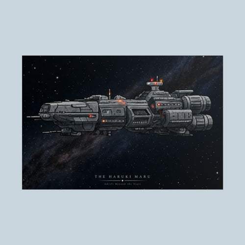 Adrift Beyond the Stars: "The Haruki Maru" Sci-Fi Anime Spaceship Poster