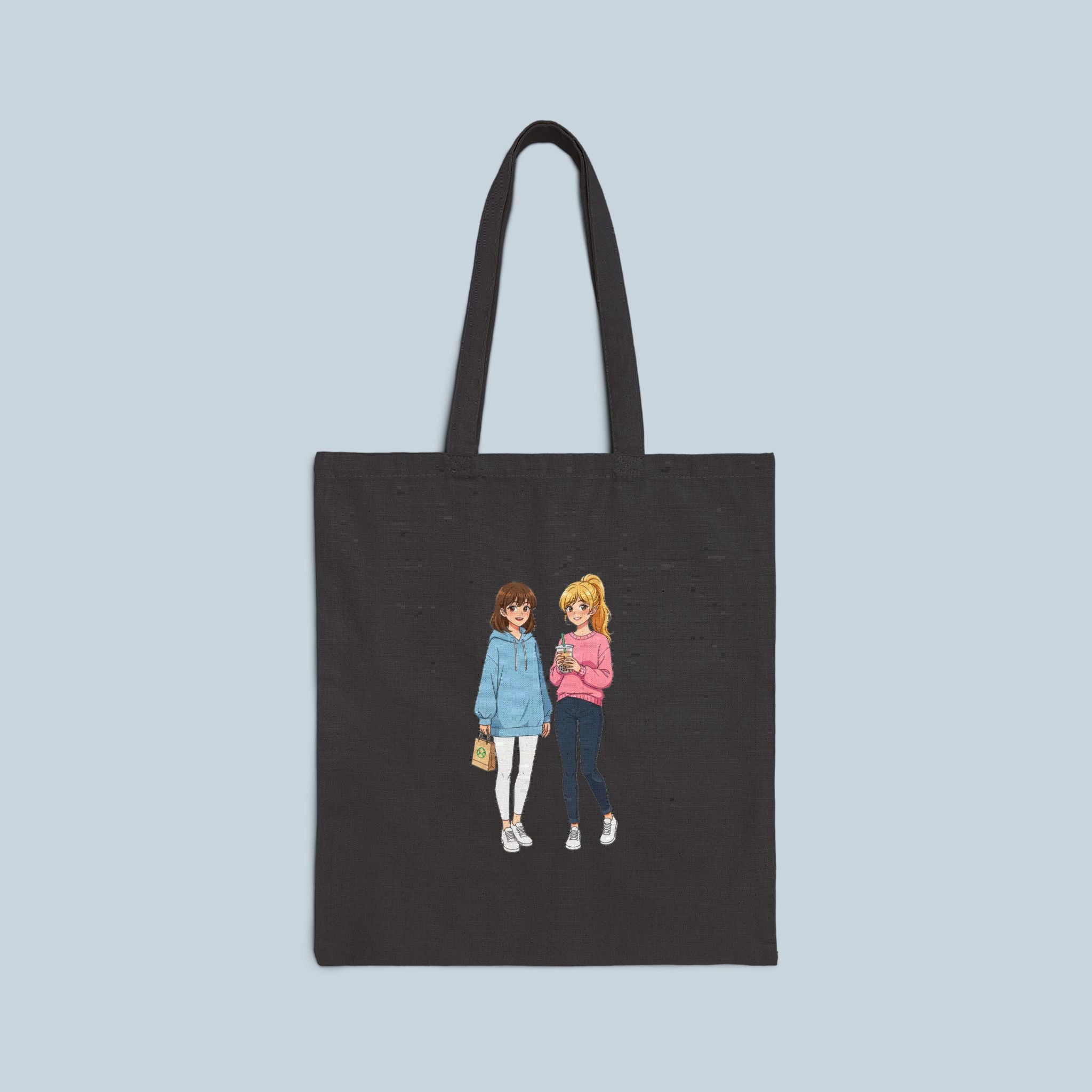 Anime Boba Girls Tote Bag Cute Slice of Life Shopping Bag for Anime Fans and Cozy Aesthetic Lovers