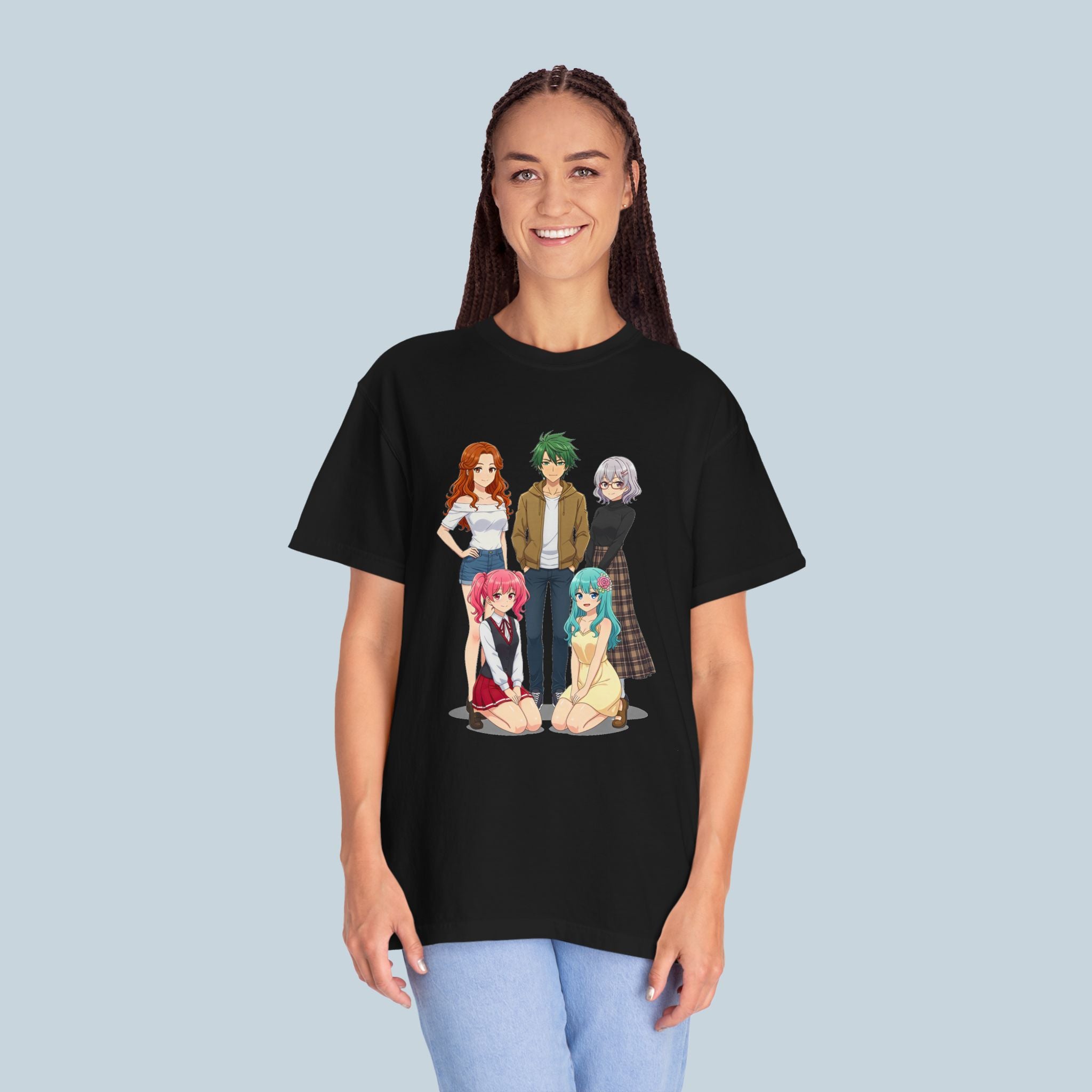 Anime Girl Harem T-Shirt Comfort Colors Vintage Teal Tee for Otaku Fans