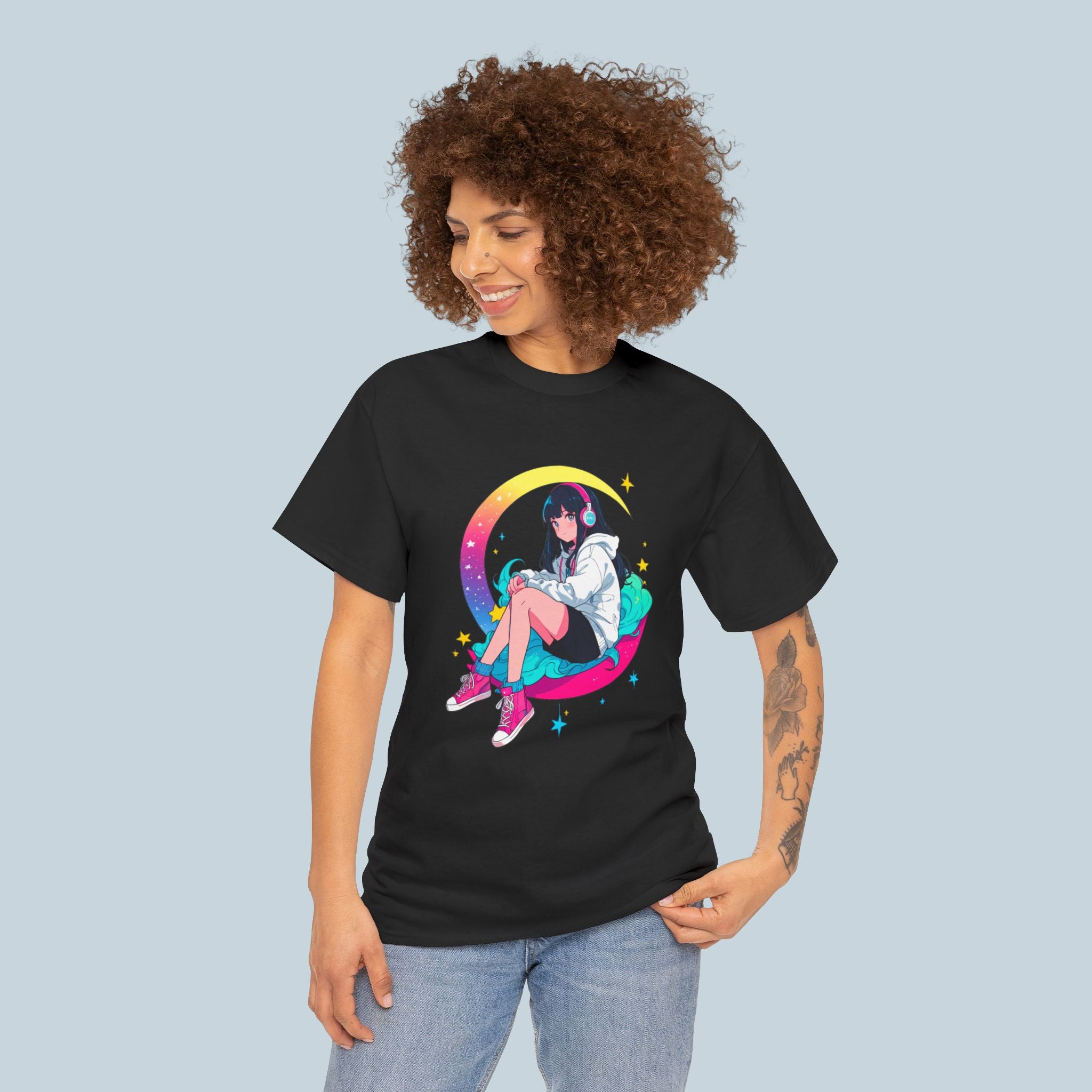 Anime Girl Moon T Shirt Cute Aesthetic Anime Shirt Cozy Streetwear Pastel Anime Dreamy Graphic Tee
