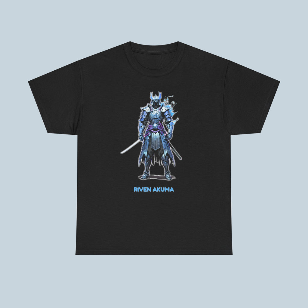 Samurai Anime Shirt Riven Akuma T-Shirt Blue Flame Warrior Streetwear for Anime Fans and Gamers