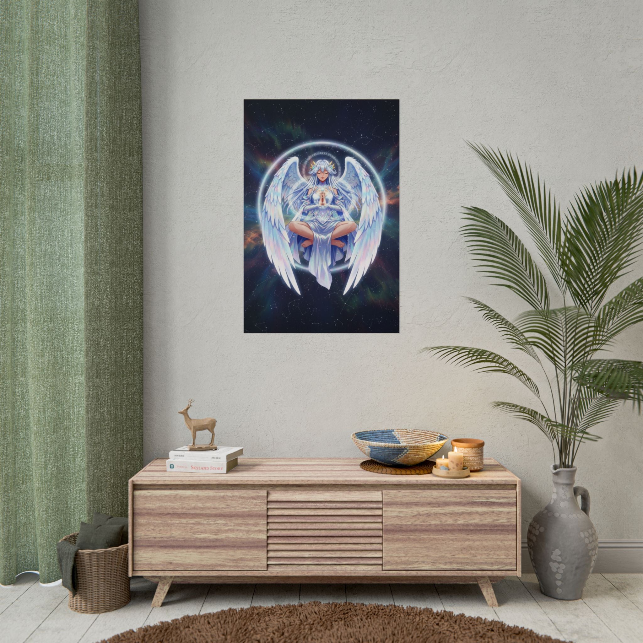 Lyria Solara Anime Poster Celestial Angel Wall Art Fantasy Goddess Print for Bedroom or Studio