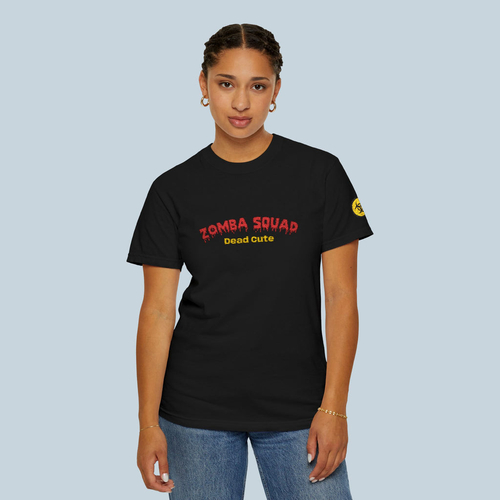 ZOMBA SQUAD Embroidered T-Shirt , Biohazard Sleeve Patch  Unisex Tee