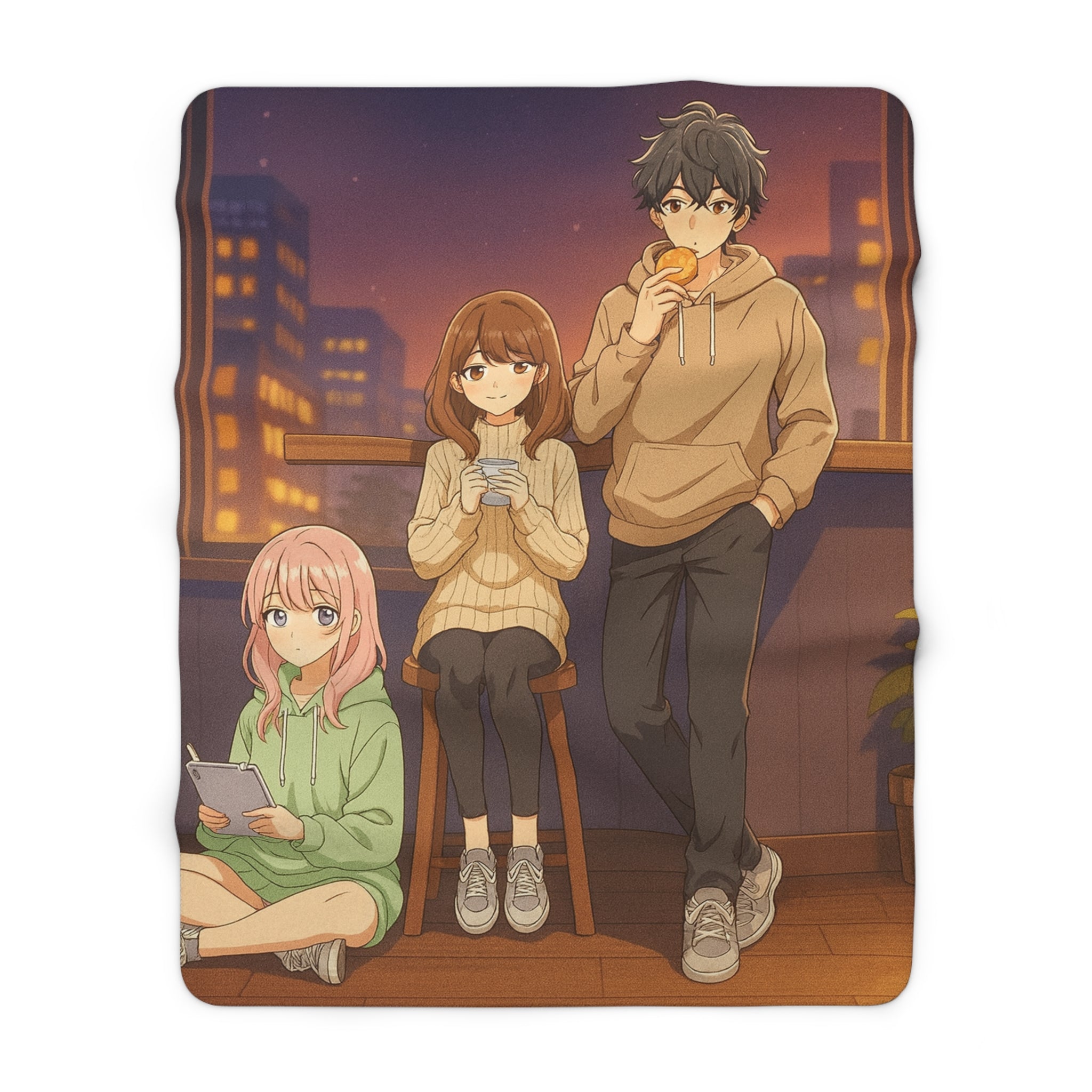 Anime Sherpa Blanket Cozy Winter Gift Cute Pastel Anime Girl and Boy Soft Fleece Throw for Fans