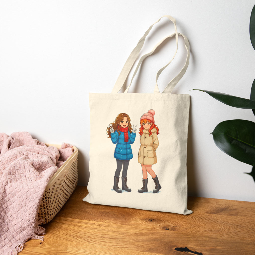 Anime Winter Girls Tote Bag Cute Cold Weather Art Kawaii Cozy Fashion Gift for Anime Lovers