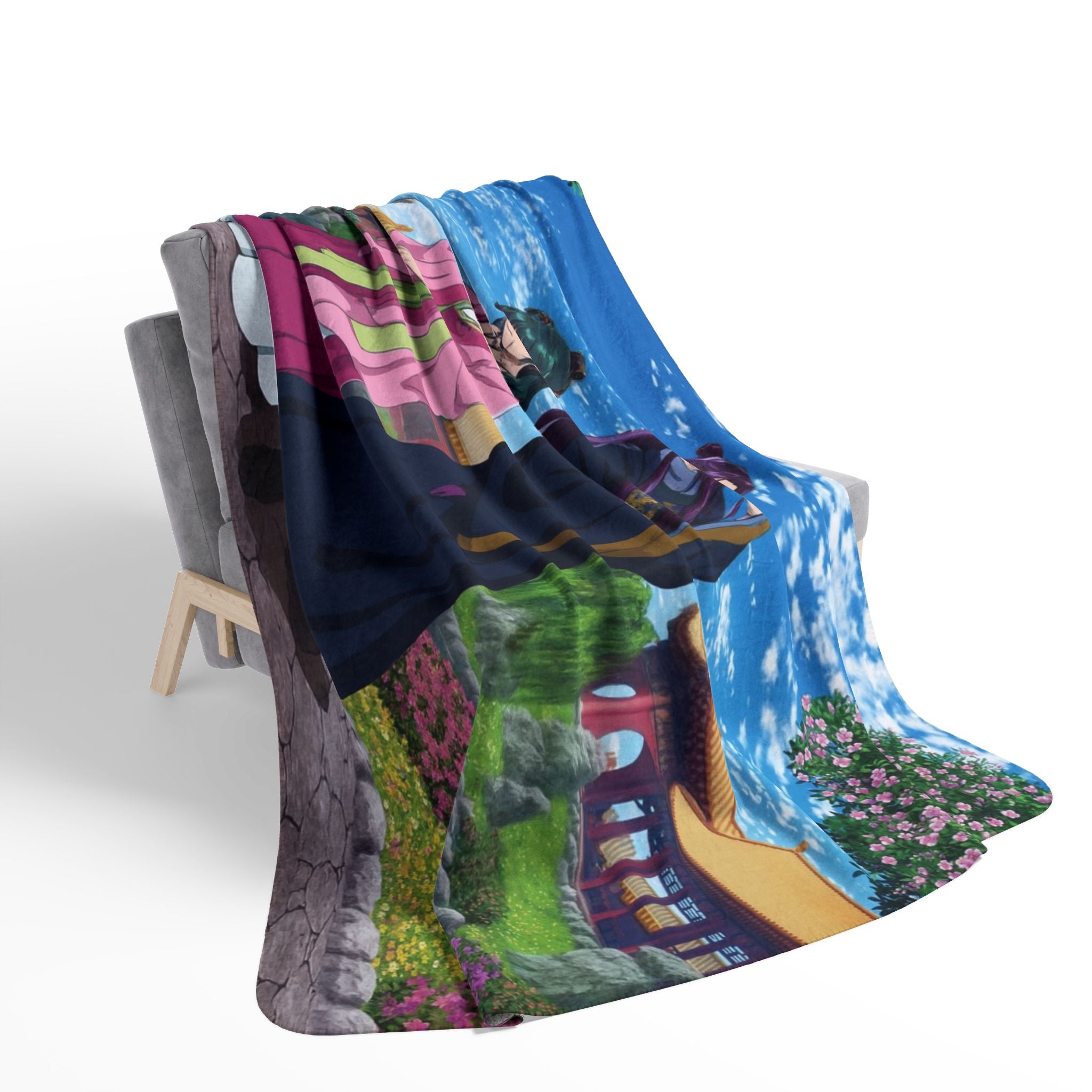 Ancient Court Anime Sherpa Blanket – Elegant Historical Fantasy Fleece Throw