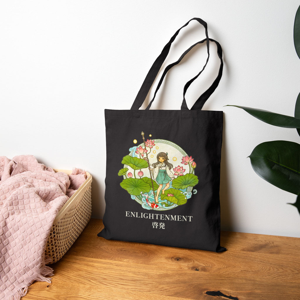 Enlightenment Anime Tote Bag Lotus Zen Spiritual Japanese Aesthetic Reusable Canvas Bag