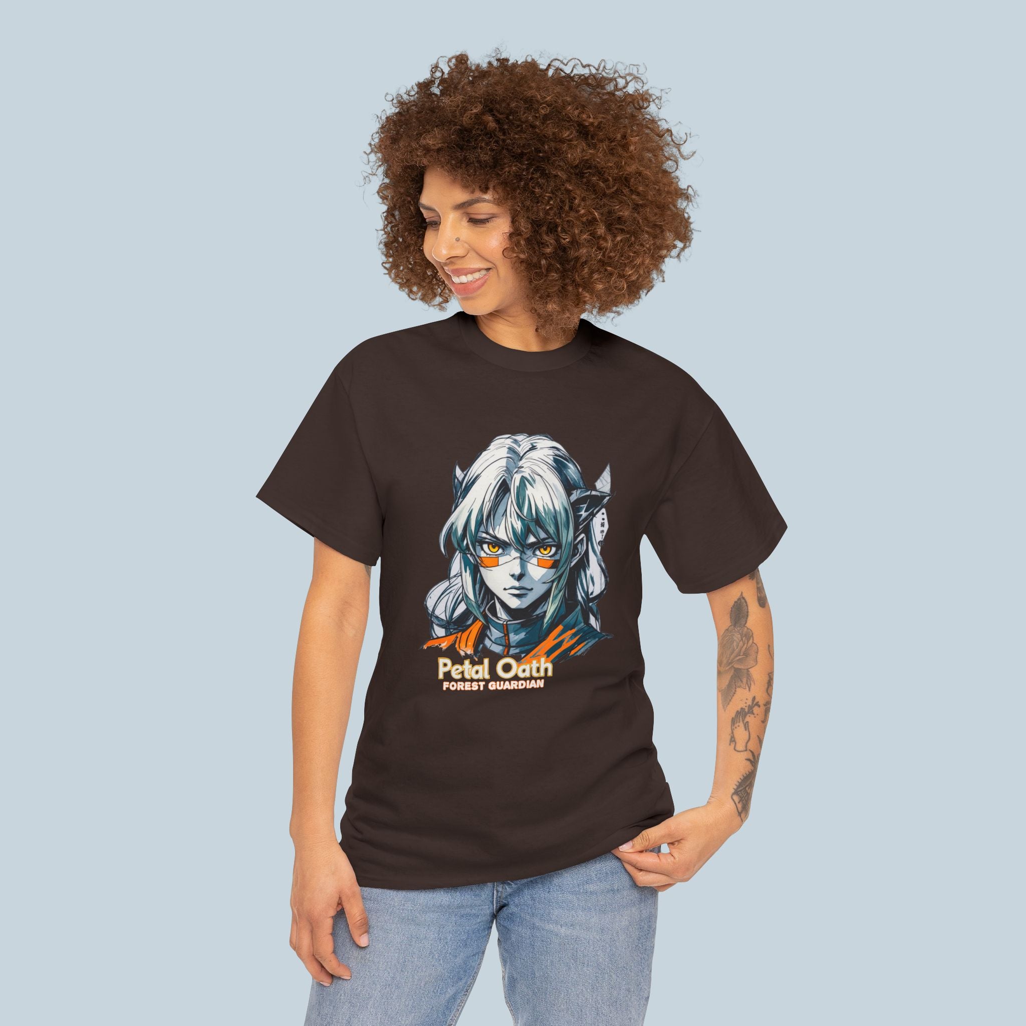 Anime Forest Guardian T Shirt Petal Oath Fantasy Warrior Character Art Streetwear Gift