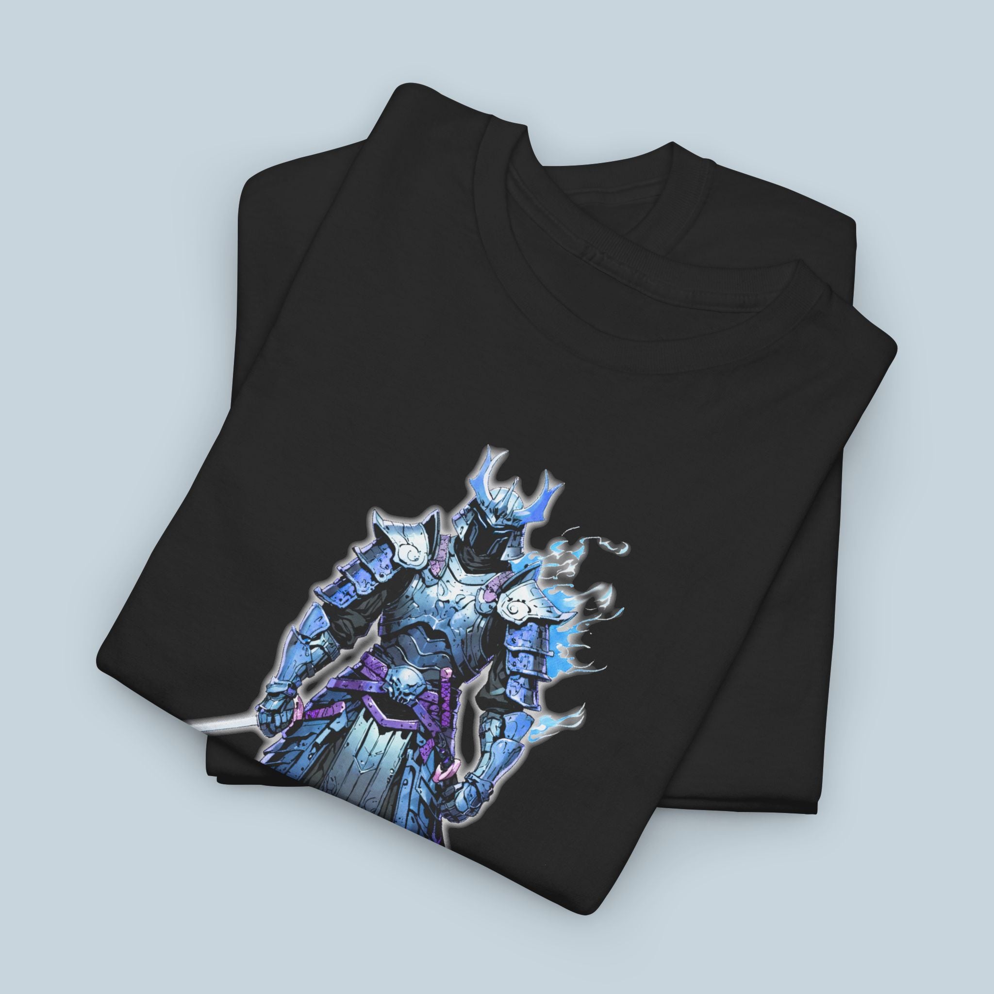 Samurai Anime Shirt Riven Akuma T-Shirt Blue Flame Warrior Streetwear for Anime Fans and Gamers