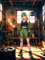 Anime Mechanic Girl Sherpa Blanket Cozy Garage Scene Gift for Anime Fans and Gamers