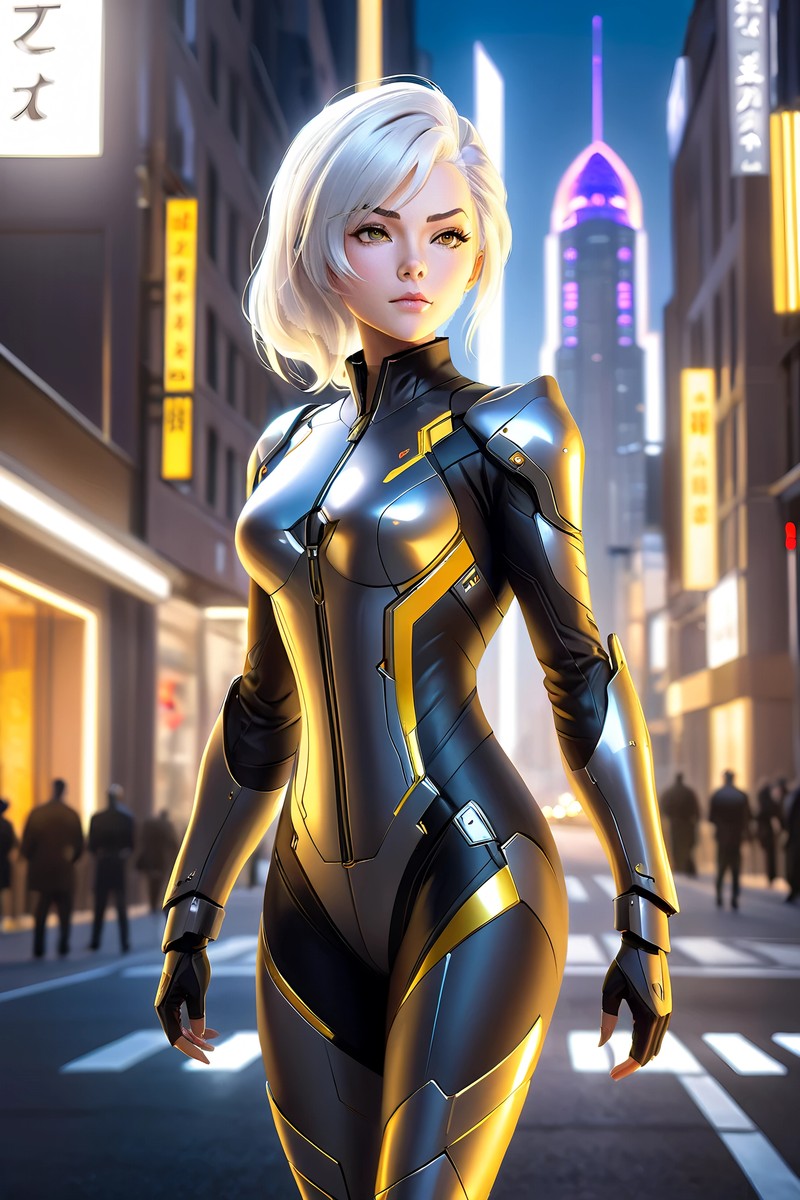 Cyberpunk Blonde Anime Girl Blanket Black Gold Suit Fleece Throw Futuristic Gift for Gamers and Otaku Fans