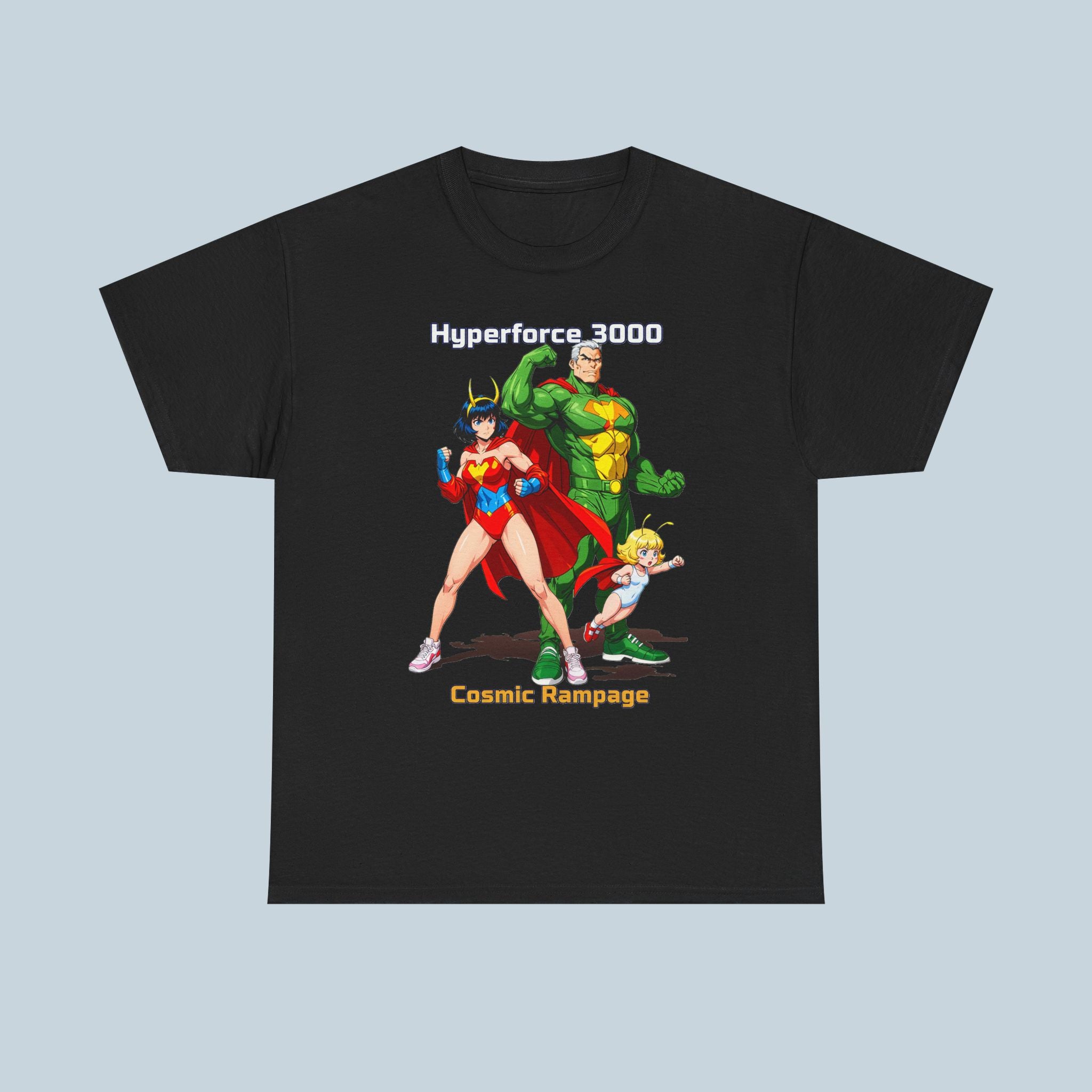 Hyperforce 3000 T-Shirt – Retro Anime Comic Style Superhero Tee – Cosmic Rampage Edition