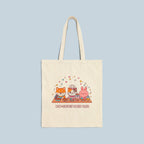 Kawaii Picnic Cute Characters Cotton Canvas Tote — Cat, Cake Friend & Bunny Design