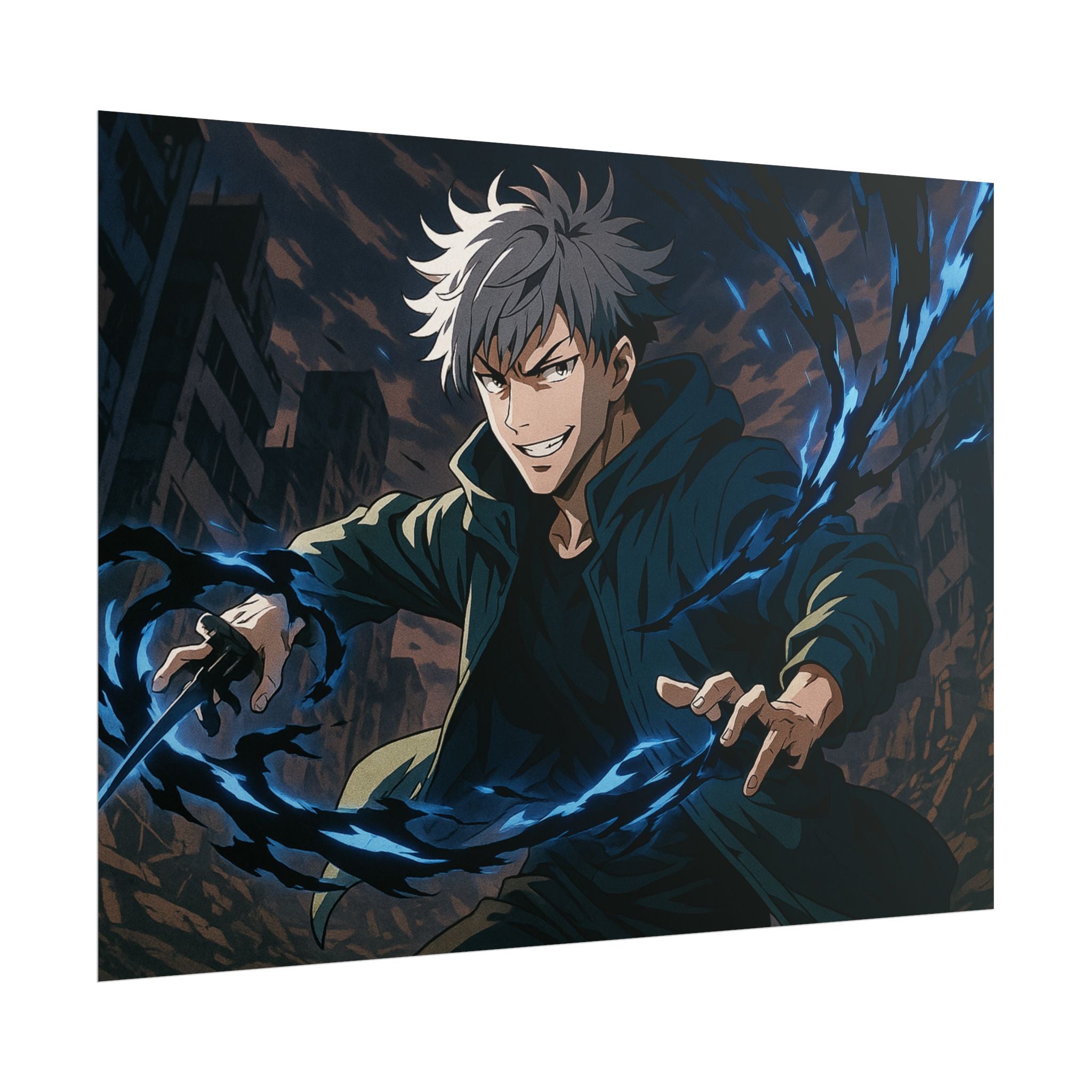 Anime Villain Poster Dark Energy Fighter Wall Art Powerful Shonen Character Print Action Manga Artwork for Otaku Room Decor