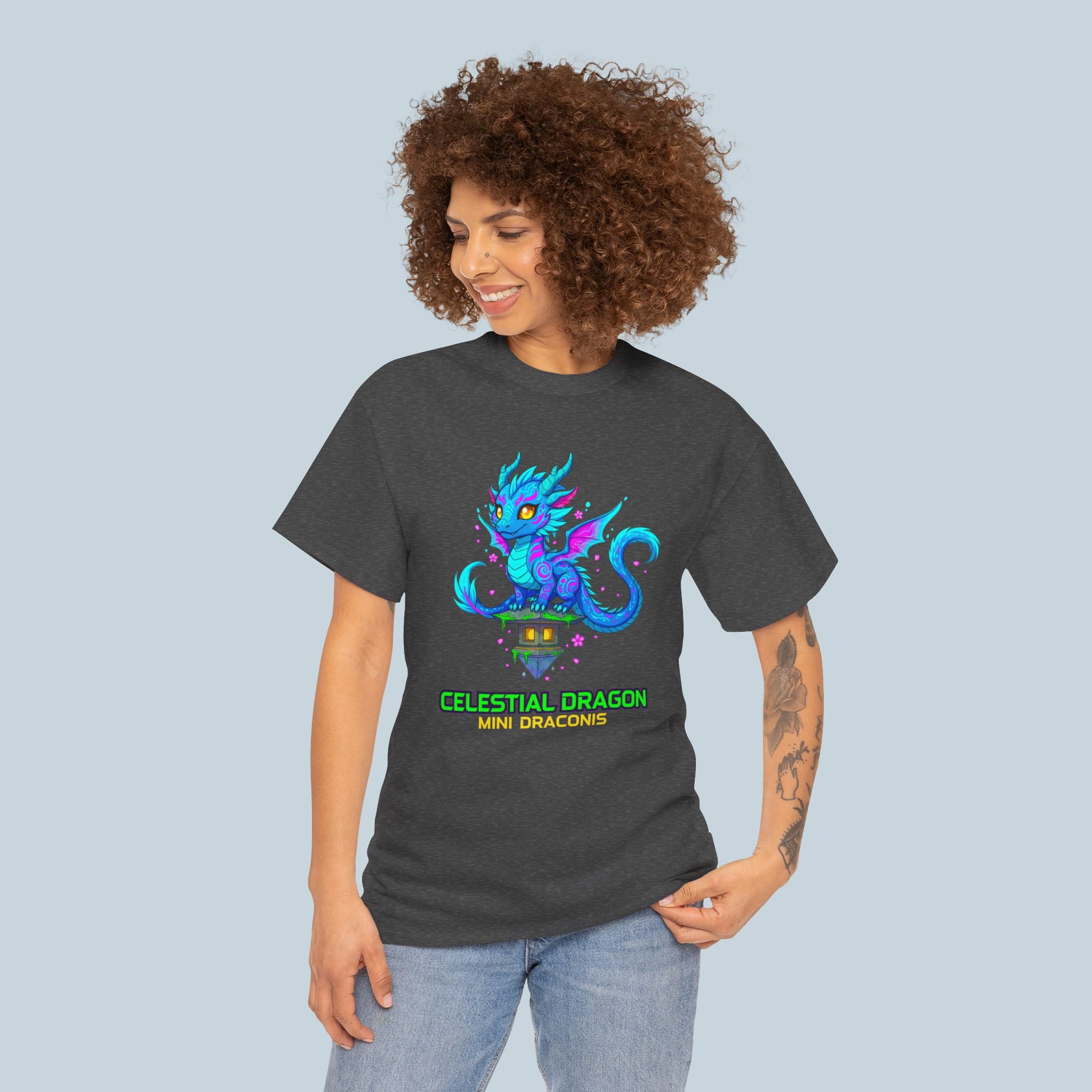 Celestial Dragon Anime T Shirt Cute Fantasy Dragon Neon Glow Magical Creature Shirt Gift for Anime Fans
