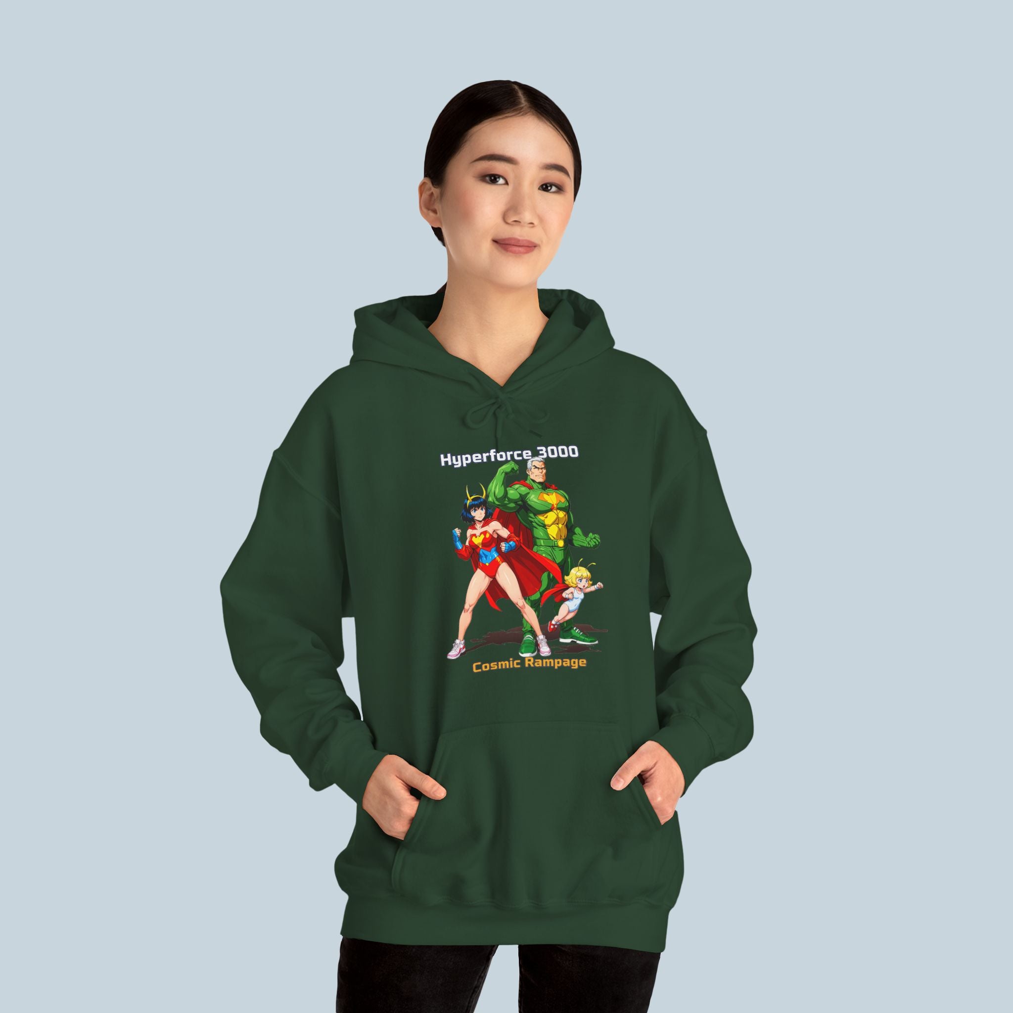 Hyperforce 3000 Hoodie – Retro Anime Hero Hoodie, Cosmic Rampage Design, Epic Gift for Anime Fans & Gamers