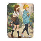 Cherry Blossom Walk Anime Sherpa Blanket – Cozy Slice of Life Park Scene