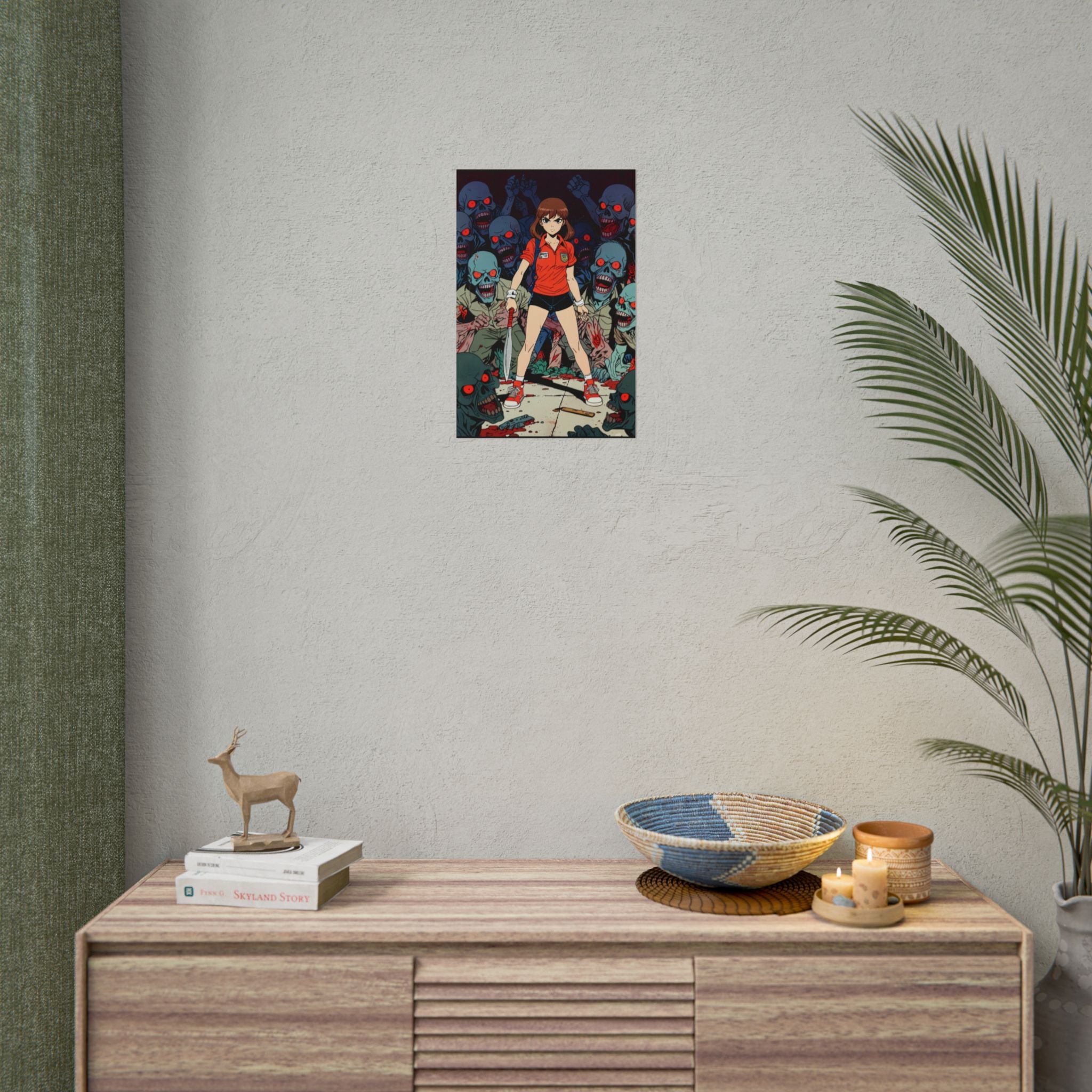 Rika Minazuki ZOMBA SQUAD Poster - Zombie Apocalypse Anime Wall Art, Horror Manga Survivor Girl Print, Retro Grindhouse Comic Style Gamer Room Decor