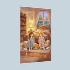 Cozy Anime Girls Poster Pajama Sleepover Print Cute Cat Bedroom Wall Art Gift for Anime Lovers and Collectors