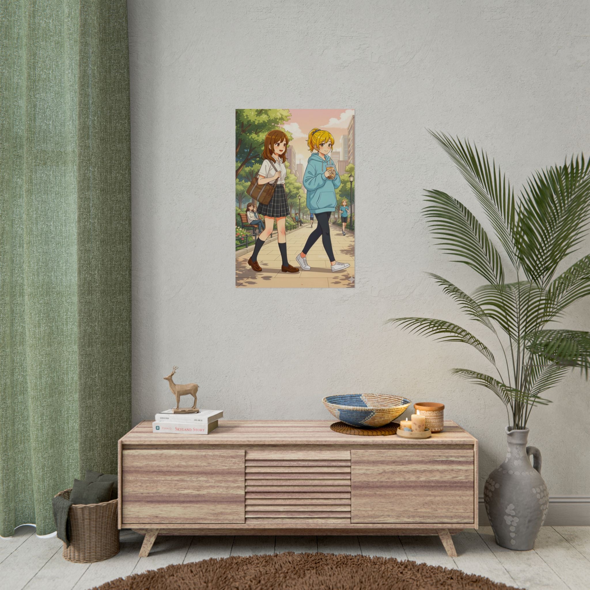 Cherry Blossom Walk Anime Poster – Cozy Slice of Life Park Scene Wall Art Poster