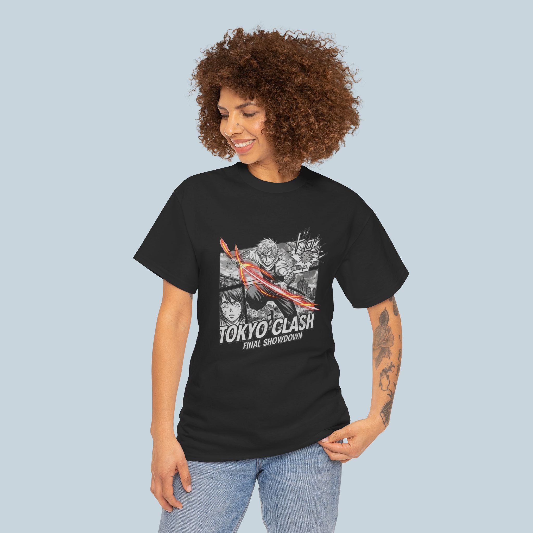 Tokyo Clash Anime T Shirt Manga Style Sword Fight Graphic Tee Action Anime Streetwear Gamer Shirt Unisex