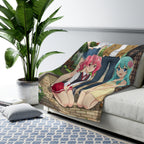 Anime Character Group Sherpa Blanket Cozy Colorful Park Scene Soft Fleece Throw for Anime Fans